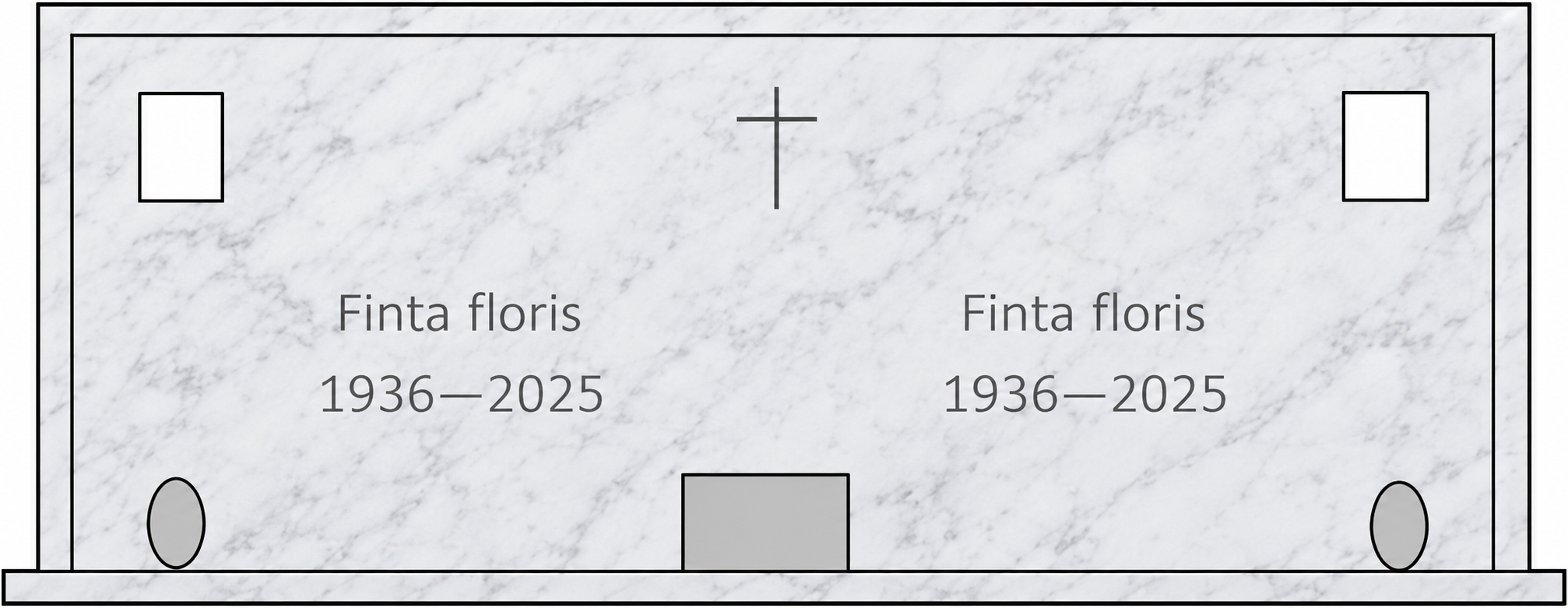 Epitaffio doppio con fasce sopra in marmo Bianco Carrara CD