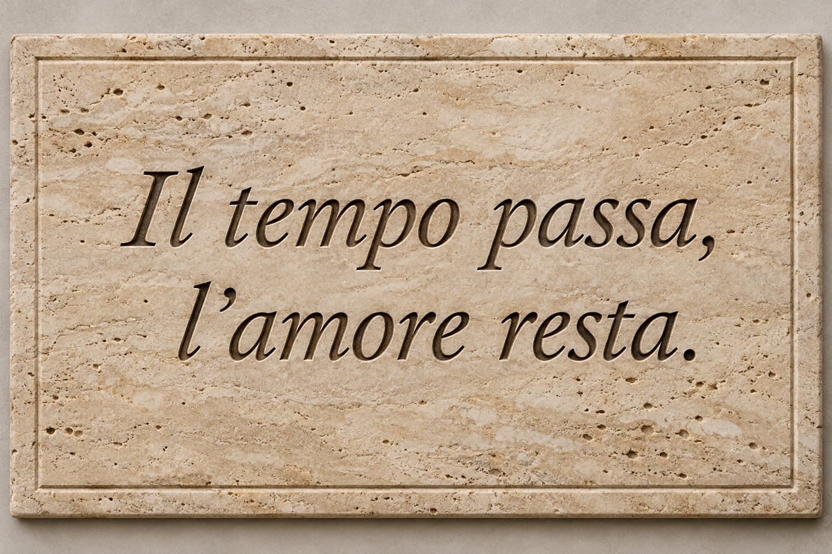 Epitaffio illustrativo corsivo inciso: Il tempo passa, l’amore resta.