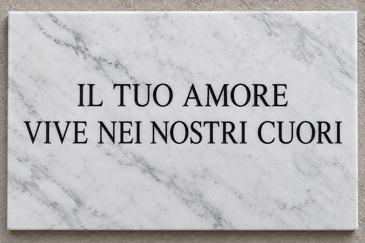 Epitaffio illustrativo romano inciso: Il tuo amore vive nei nostri cuori