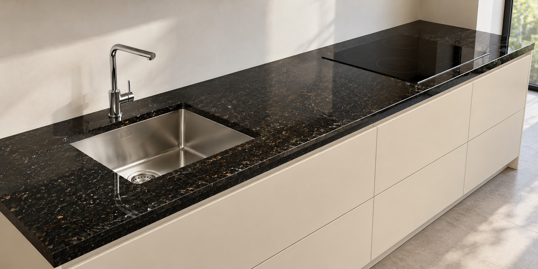 Esempio illustrativo di piano cucina in Granito Black Galaxy
