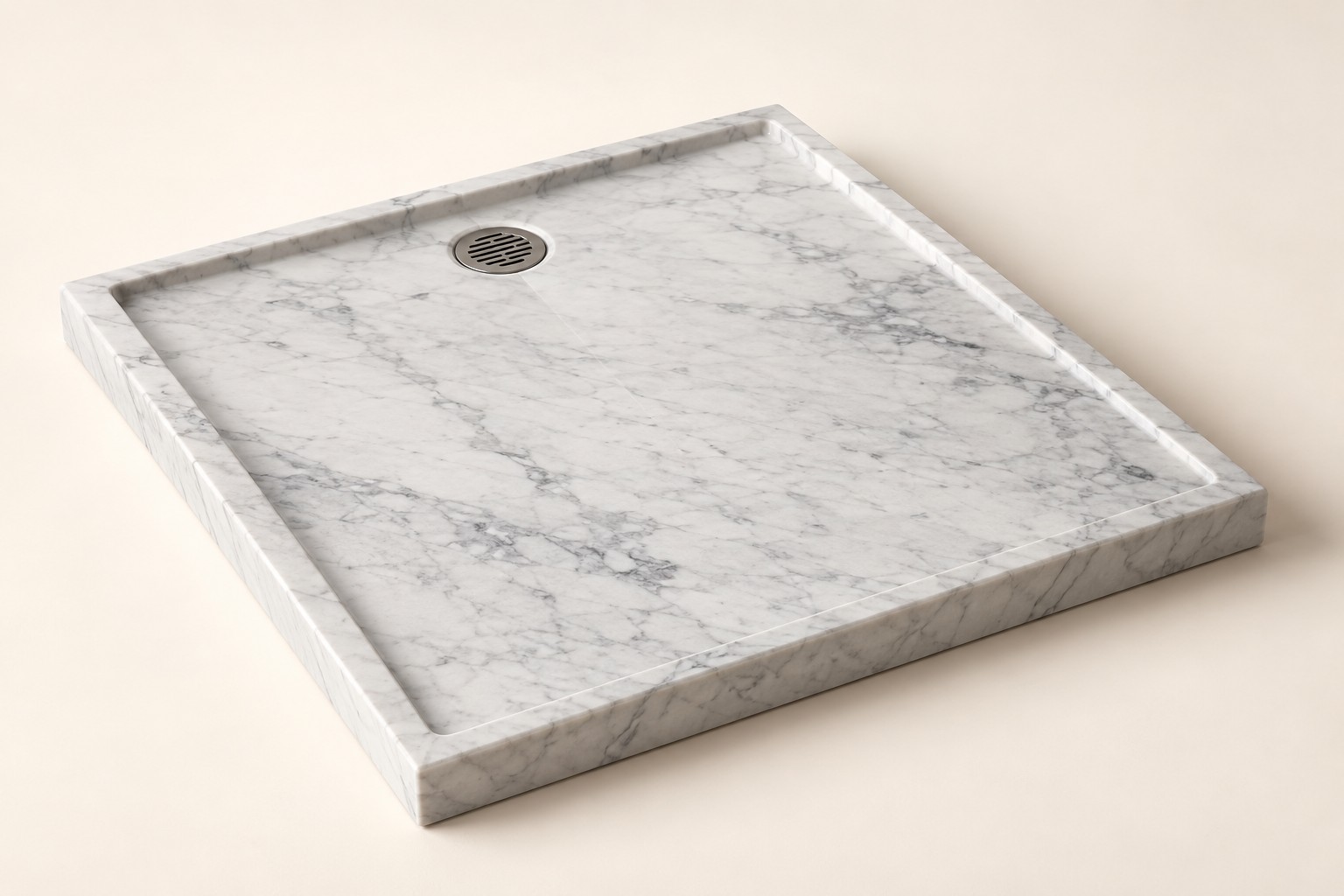 Immagine illustrativa di piatto doccia moderno: Bianco Carrara · modello quadrato